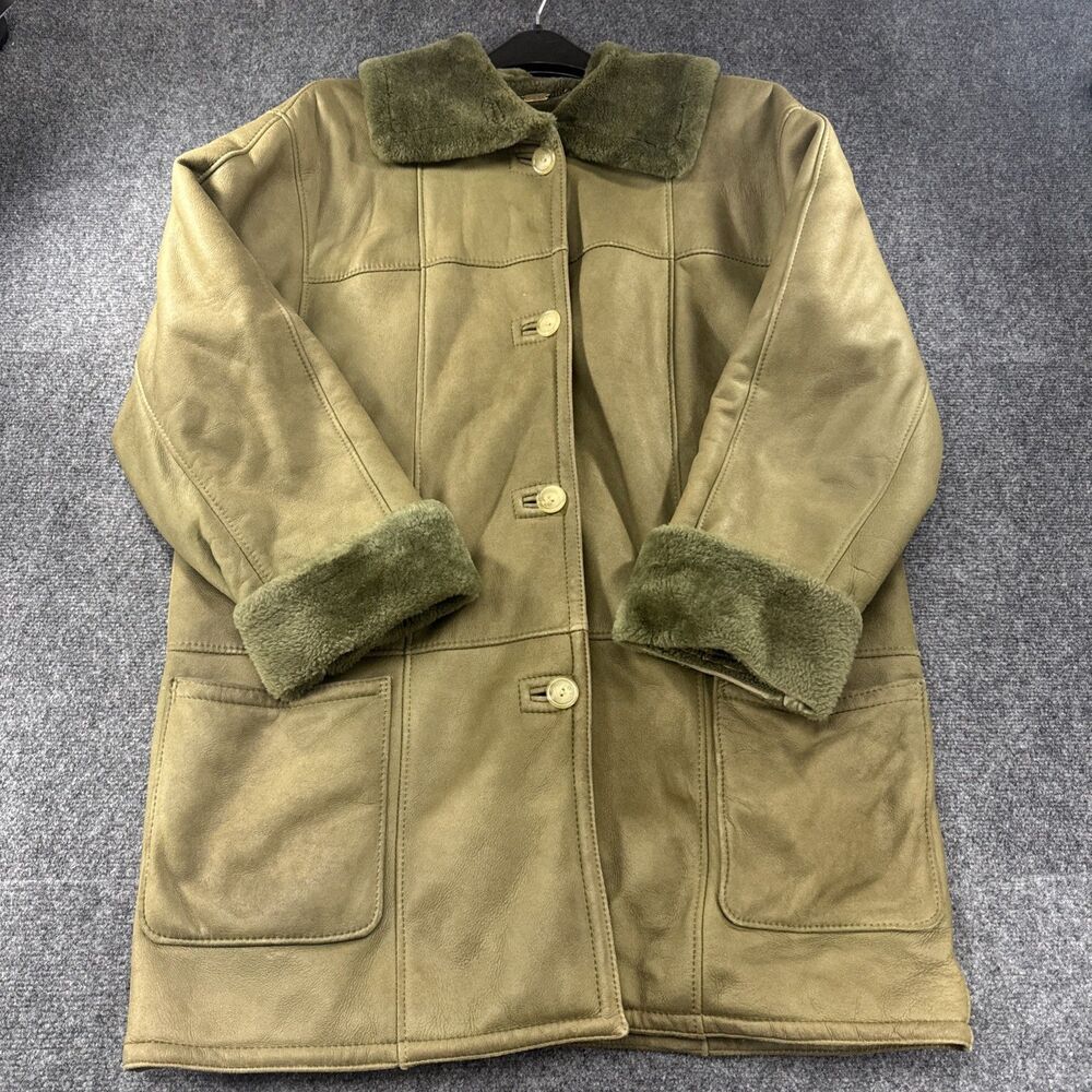 Vintage Sawyer of Napa Sheepskin Shearling Coat Olive Green Canada Large